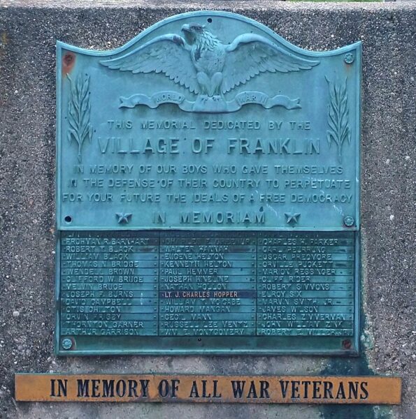 VILLAGE OF FRANKLIN ALL WAR VETERANS MEMORIAL PLAQUE