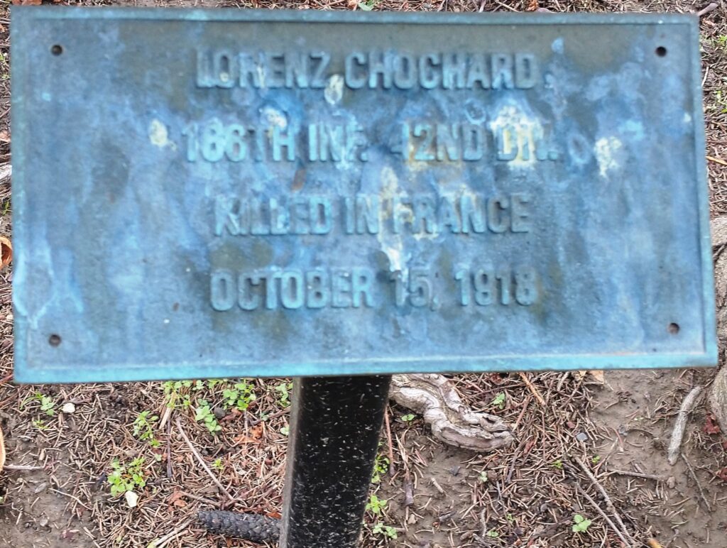 LORENZ CHOCHARD WAR MEMORIAL TREE PLAQUE