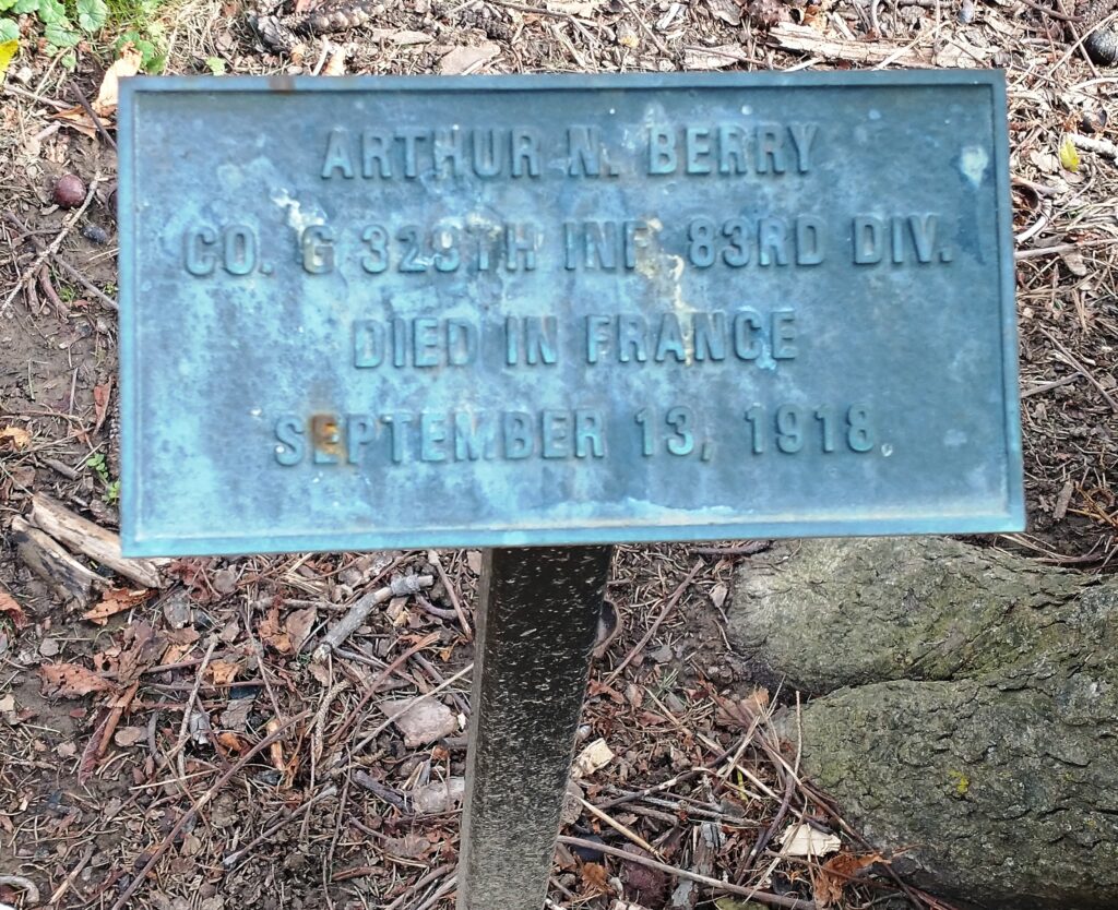 ARTHUR N. BERRY WAR MEMORIAL TREE PLAQUE