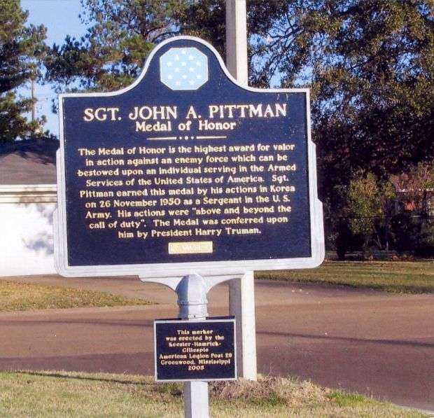 SGT. JOHN A. PITTMAN MEDAL OF HONOR MEMORIAL MARKER
