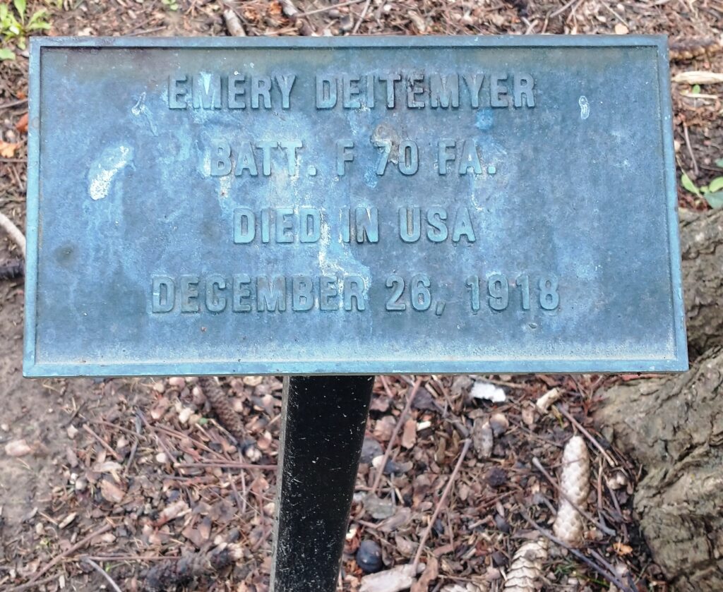EMERY DEITEMYER WAR MEMORIAL TREE PLAQUE