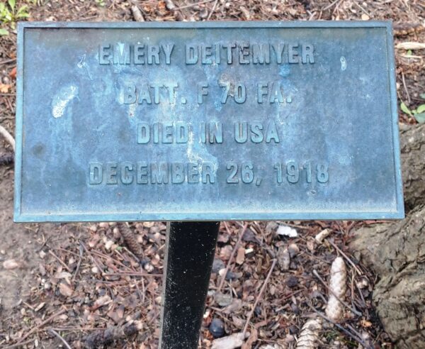 EMERY DEITEMYER WAR MEMORIAL TREE PLAQUE