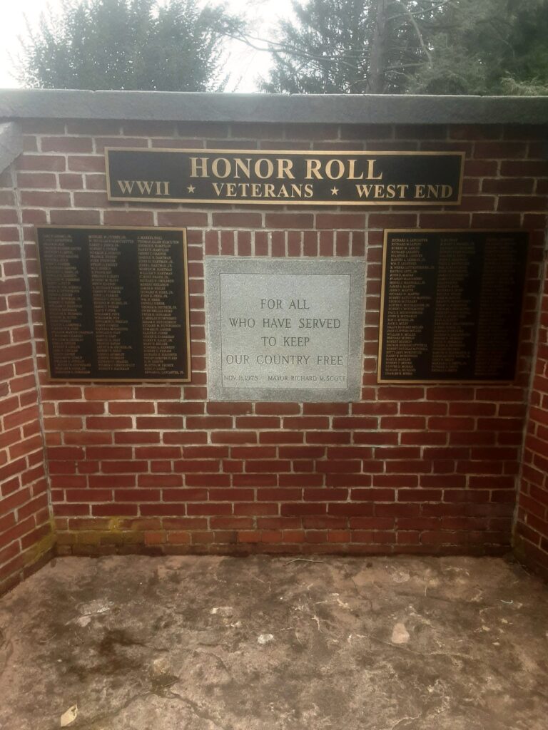 WEST END WORLD WAR II HONOR ROLL MEMORIAL CLOSE-UP