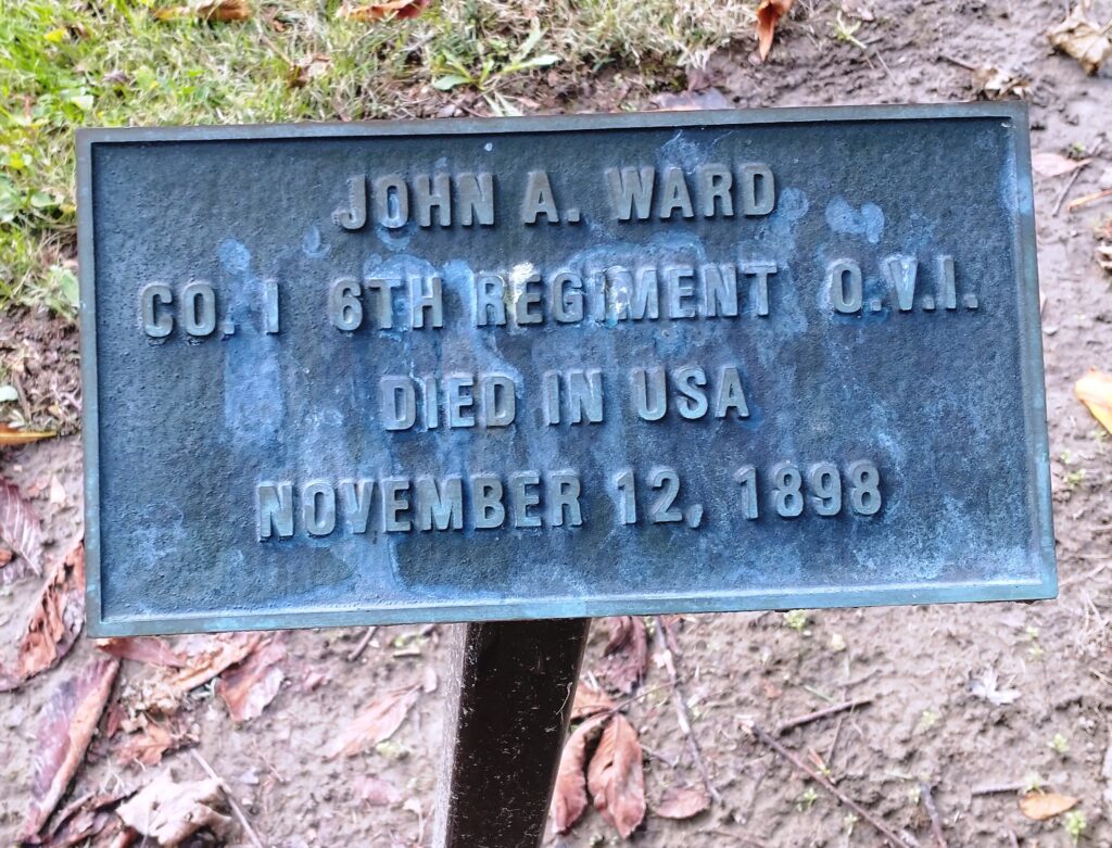 JOHN A. WARD WAR MEMORIAL TREE PLAQUE