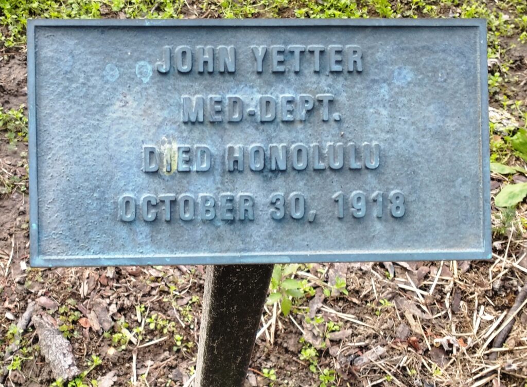JOHN YETTER WAR MEMORIAL TREE PLAQUE