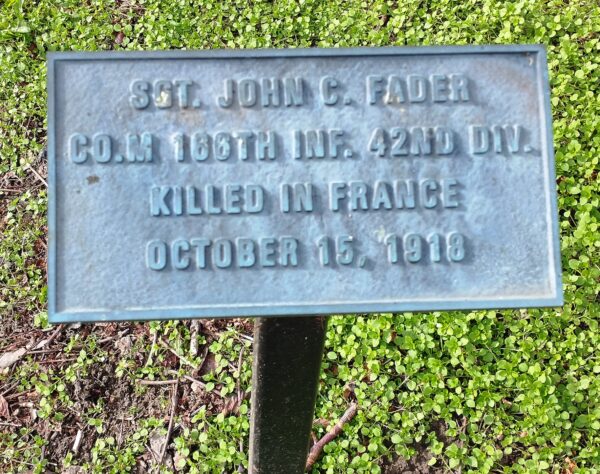 SGT. JOHN C. FADER WAR MEMORIAL TREE PLAQUE