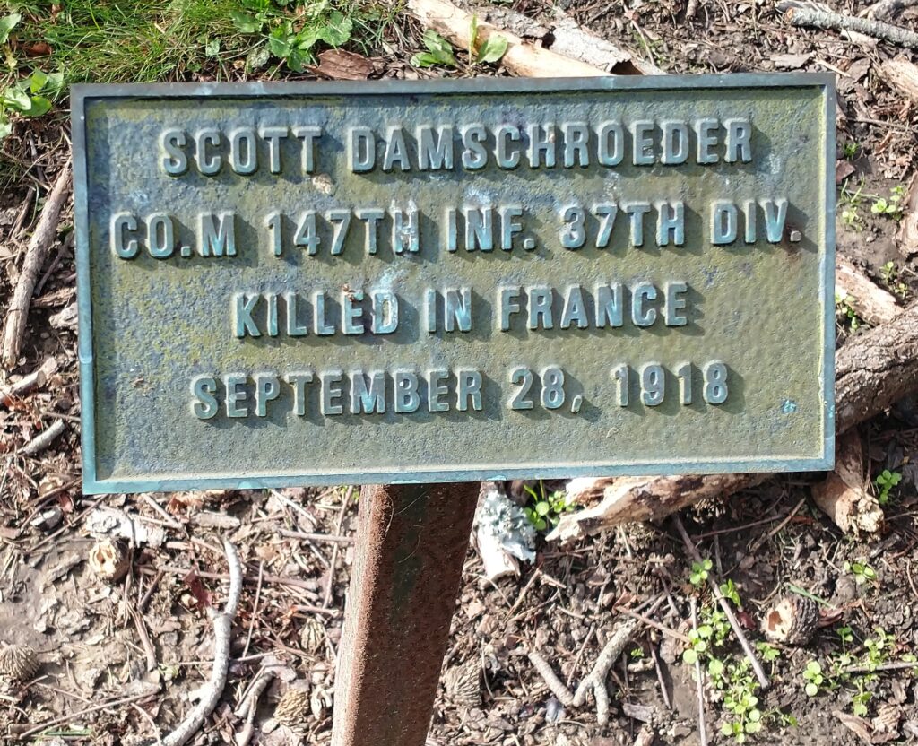 SCOTT DAMSCHROEDER WAR MEMORIAL TREE PLAQUE