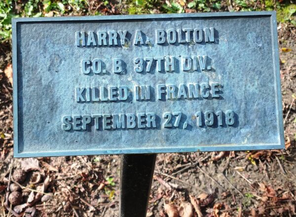 HARRY A. BOLTON WAR MEMORIAL TREE PLAQUE