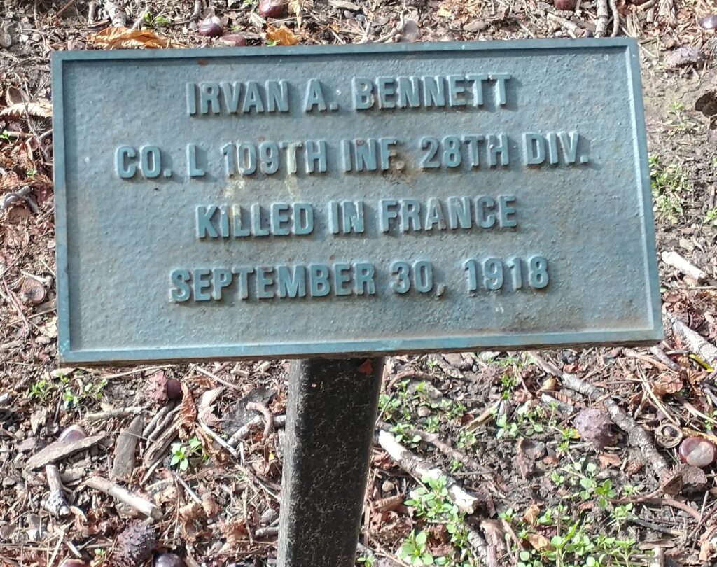 IRVAN A. BENNETT WAR MEMORIAL TREE PLAQUE