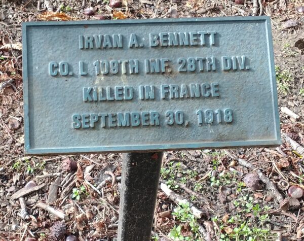 IRVAN A. BENNETT WAR MEMORIAL TREE PLAQUE