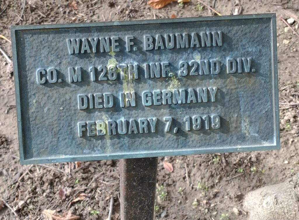 WAYNE F. BAUMANN WAR MEMORIAL TREE PLAQUE
