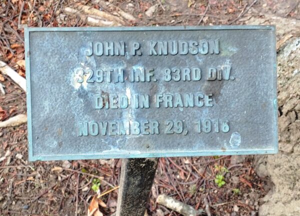 JOHN P. KNUDSON WAR MEMORIAL TREE PLAQUE