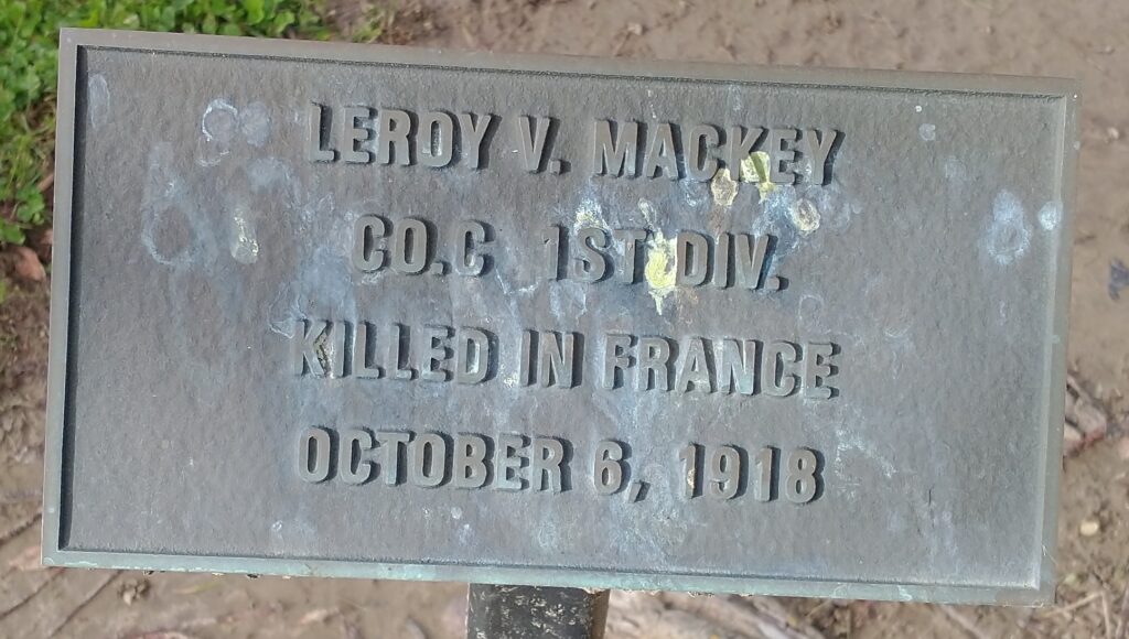LEROY V. MACKEY WAR MEMORIAL TREE PLAQUE