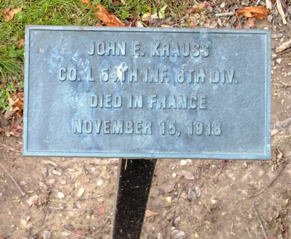 JOHN E. KRAUSS WAR MEMORIAL TREE PLAQUE