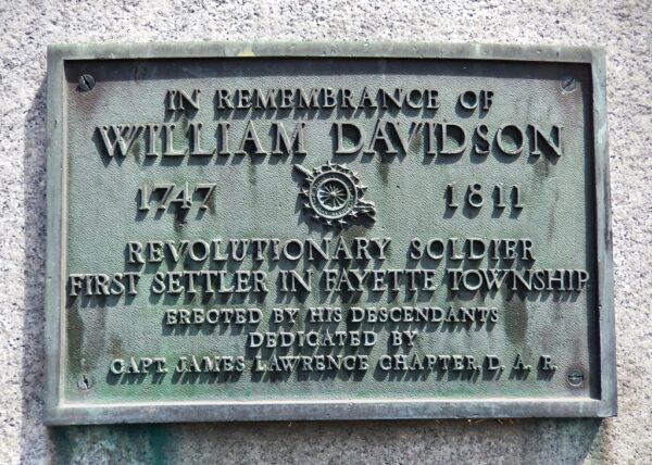IN REMEMBRANCE WILLIAM DAVIDSON REVOLUTIONARY SOLDIER WAR MEMORIAL PLAQUE