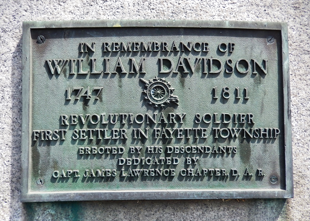 IN REMEMBRANCE WILLIAM DAVIDSON REVOLUTIONARY SOLDIER WAR MEMORIAL PLAQUE