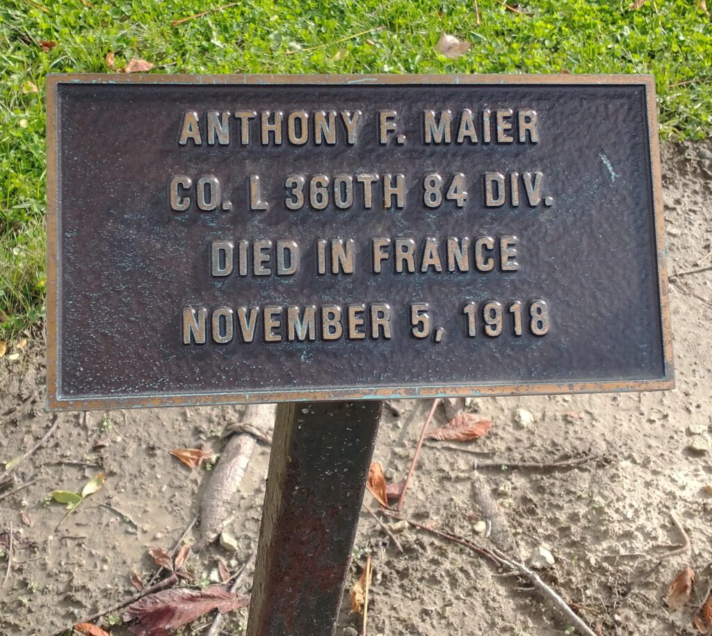 ANTHONY F. MAIER WAR MEMORIAL TREE PLAQUE