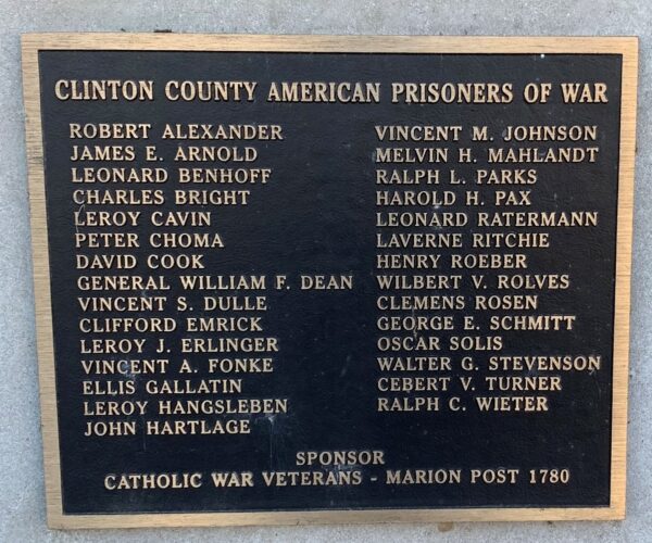 CLINTON COUNTY AMERICAN PRISONERS OF WAR MEMORIAL PLAQUE
