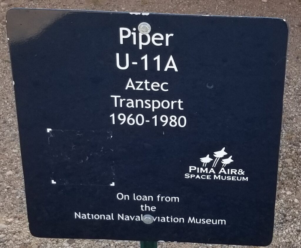 PIPER U-11A AZTEC TRANSPORT MEMORIAL AIRCRAFT PLAQUE