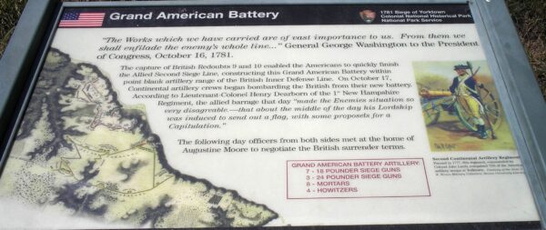 GRAND AMERICAN BATTERY 1781 SIEGE OF YORKTOWN MEMORIAL PANEL