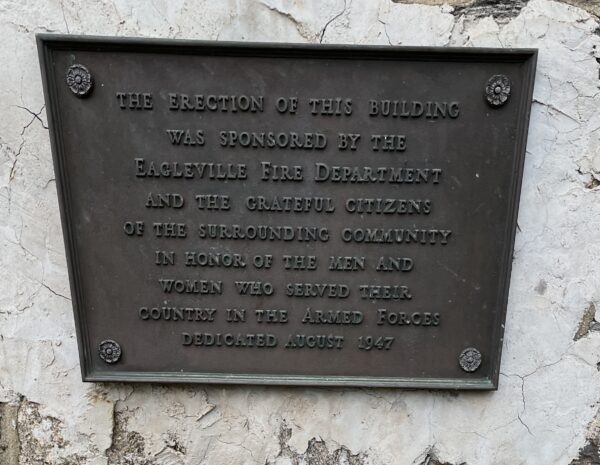 EAGLEVILLE FIRE DEPARTMENT VETERANS MEMORIAL PLAQUE