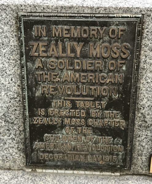 ZEALY MOSS REVOLUTIONARY WAR SOLDIER MEMORIAL PLAQUE ORIGINAL