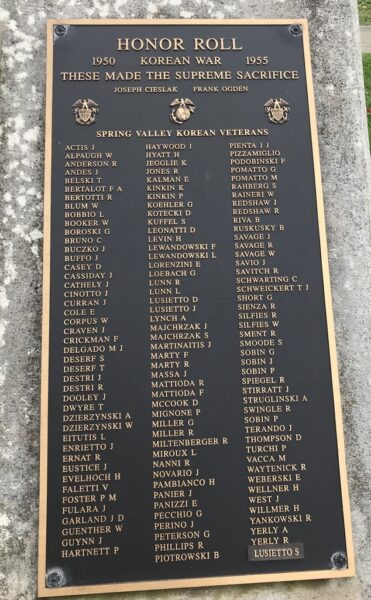 SPRING VALLEY KOREAN WAR SUPREME SACRIFICE WAR MEMORIAL PLAQUE