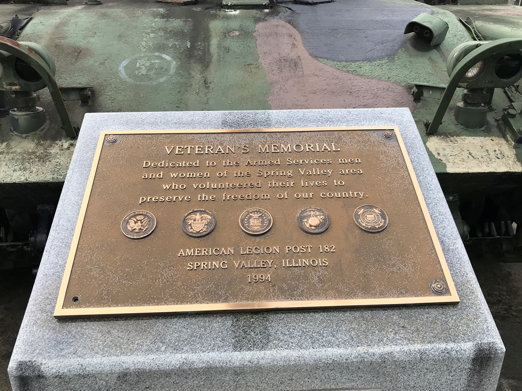 AMERICAN LEGION POST 182 WAR VETERANS MEMORIAL TANK PLAQUE