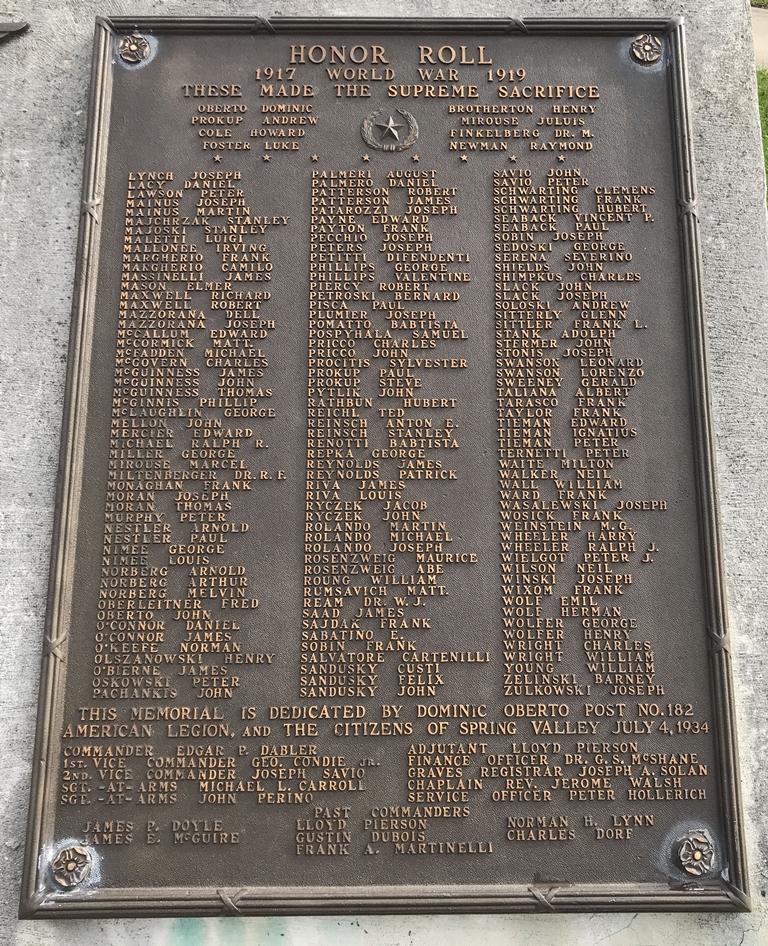 AMERICAN LEGION POST NO. 182 WORLD WAR MEMORIAL PLAQUE C