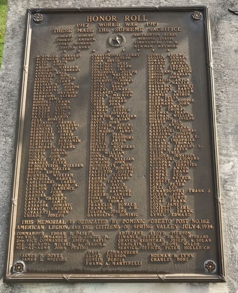 AMERICAN LEGION POST NO. 182 WORLD WAR MEMORIAL PLAQUE B