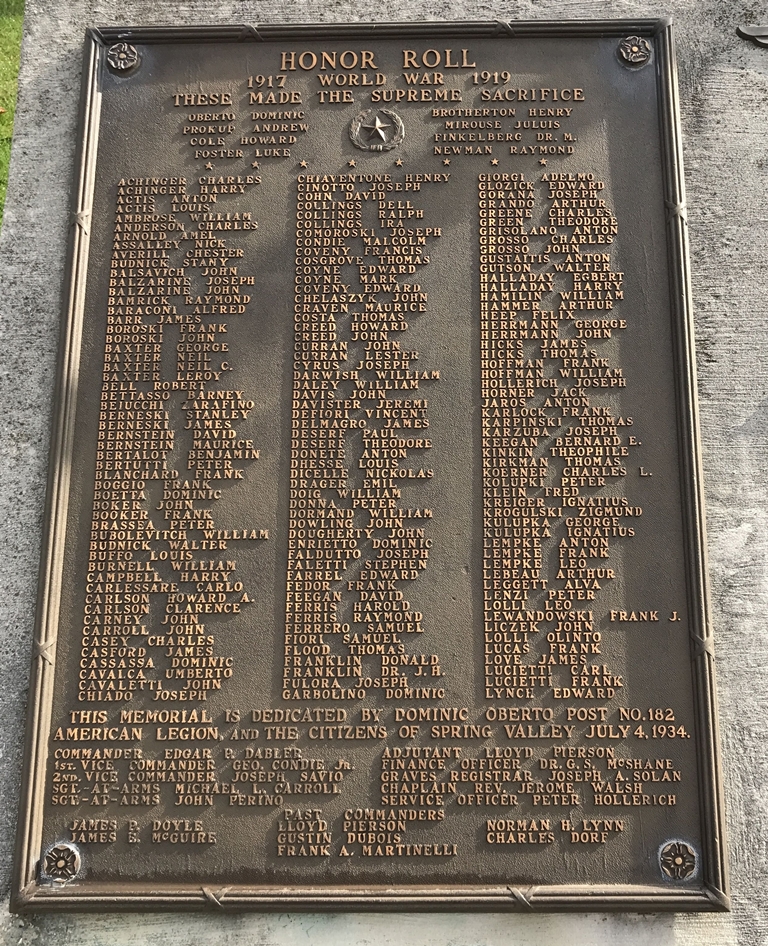 AMERICAN LEGION POST NO. 182 WORLD WAR MEMORIAL PLAQUE B