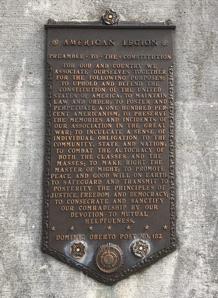 AMERICAN LEGION POST NO. 182 WORLD WAR MEMORIAL PLAQUE A