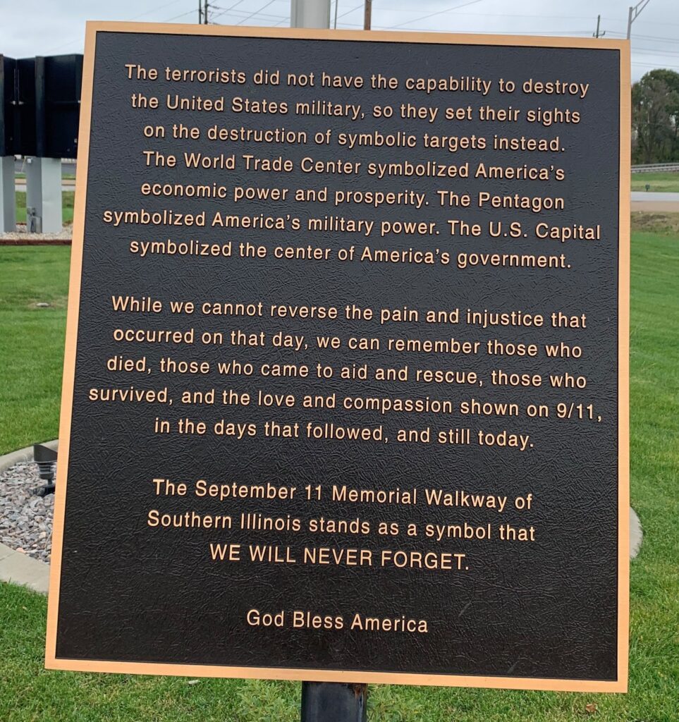 THE SEPTEMBER 11 MEMORIAL WALKWAY OF SOUTHERN ILLINOIS PLAQUE A