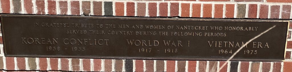 NANTUCKET WAR VETERANS MEMORIAL PLAQUE A