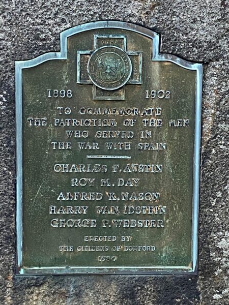 BOXFORD WAR WITH SPAIN MEMORIAL PLAQUE
