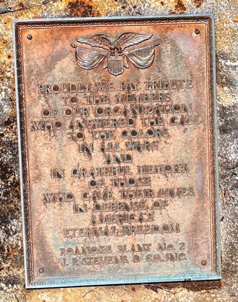 J.P. STEVENS & CO WAR VETERANS MEMORIAL PLAQUE