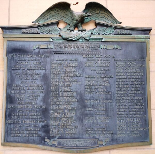 SANDUSKY COUNTY HONOR ROLL WAR MEMORIAL PLAQUE