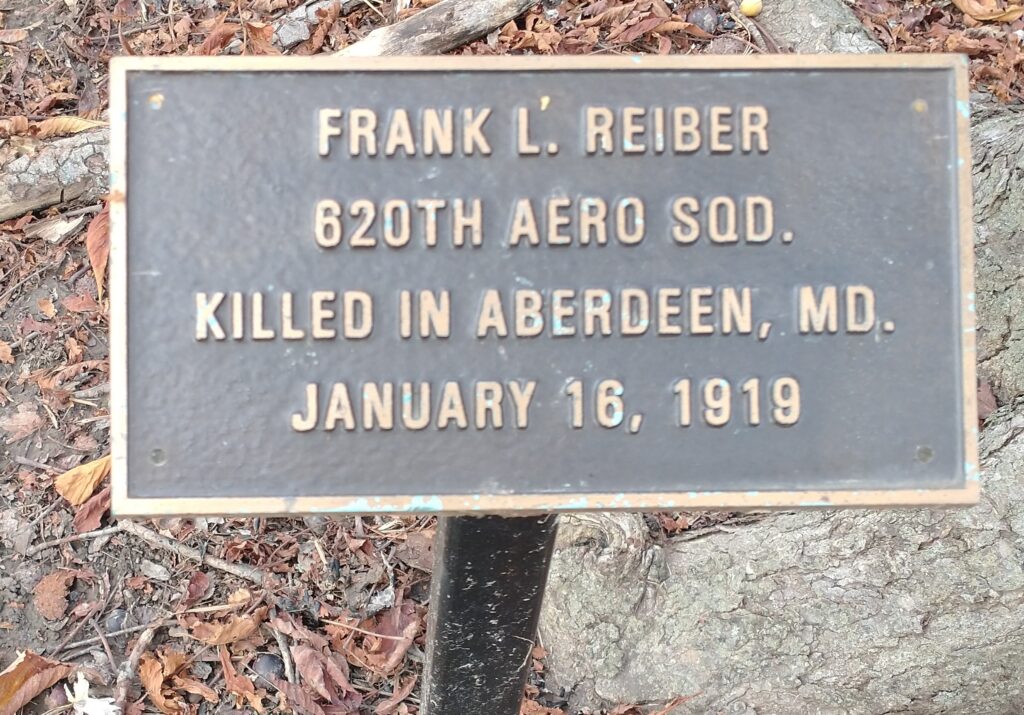 FRANK L. REIBER WAR MEMORIAL TREE PLAQUE