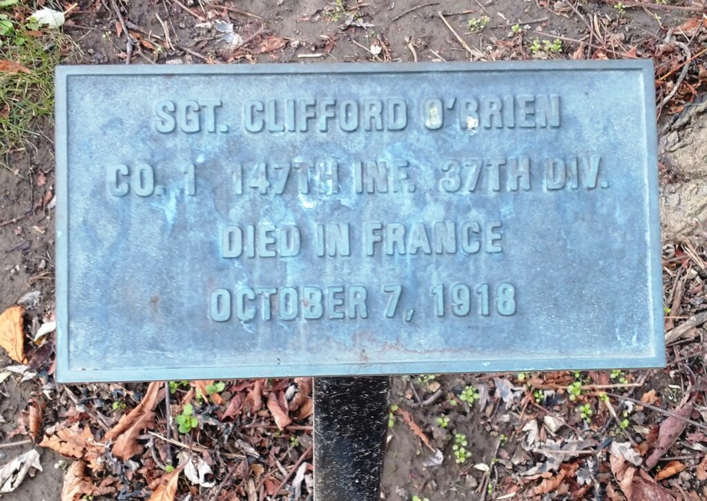 SGT. CLIFFORD O’BRIEN WAR MEMORIAL TREE PLAQUE
