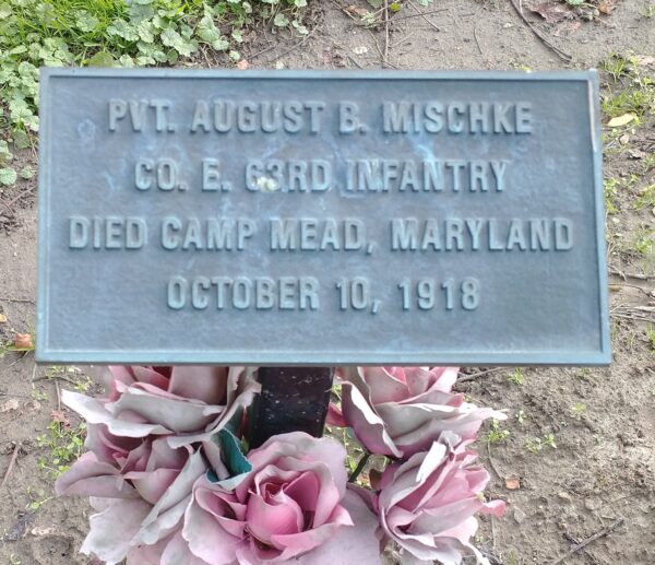 PVT. AUGUST B. MISCHKE WAR MEMORIAL TREE PLAQUE