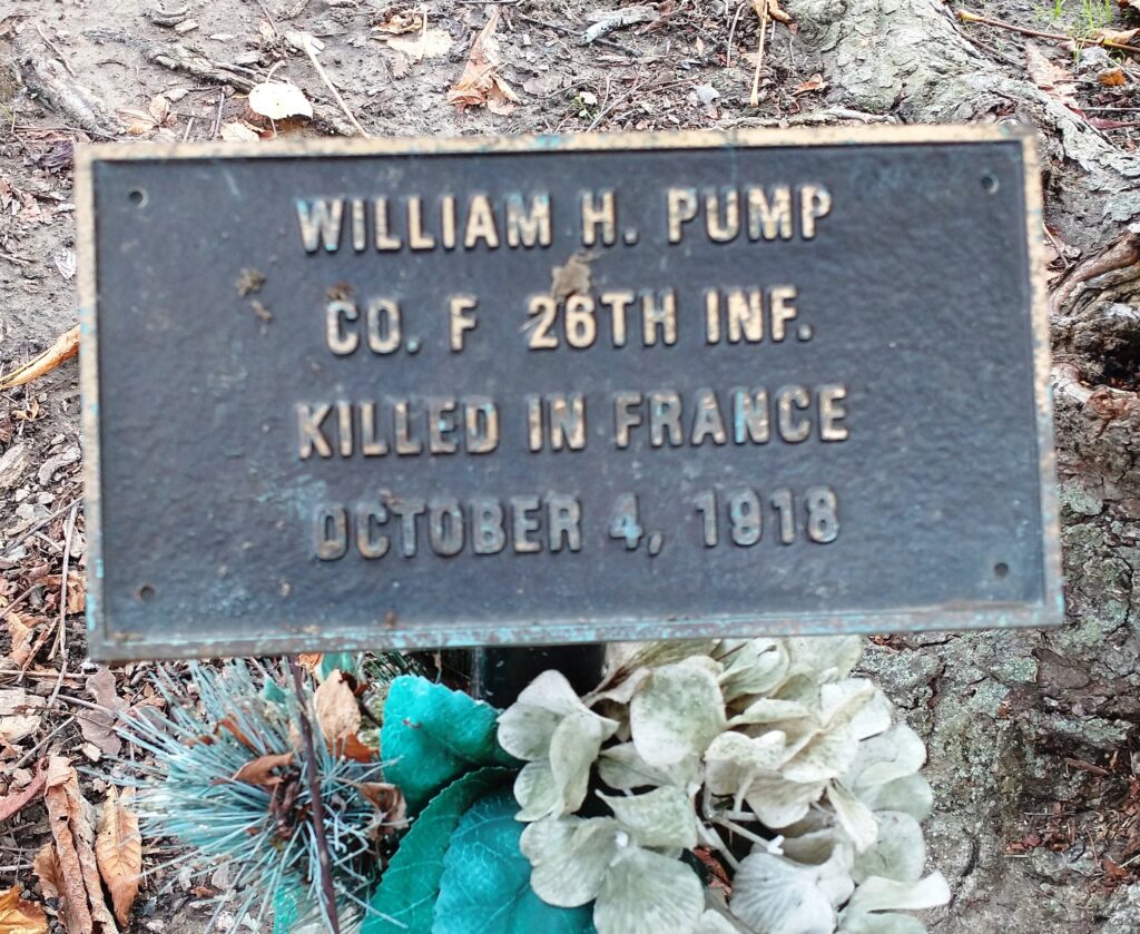 WILLIAM H. PUMP WAR MEMORIAL TREE PLAQUE