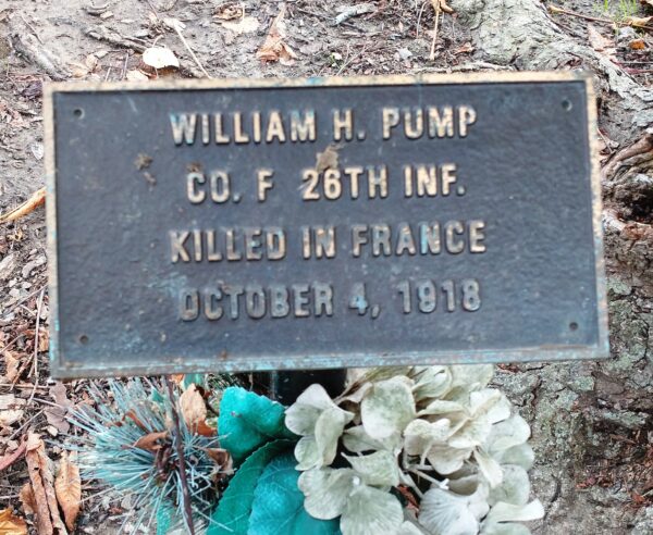 WILLIAM H. PUMP WAR MEMORIAL TREE PLAQUE