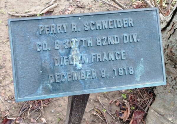PERRY R. SCHNEIDER WAR MEMORIAL TREE PLAQUE
