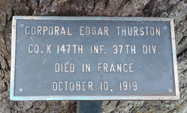 CORPORAL EDGAR THURSTON WAR MEMORIAL TREE PLAQUE