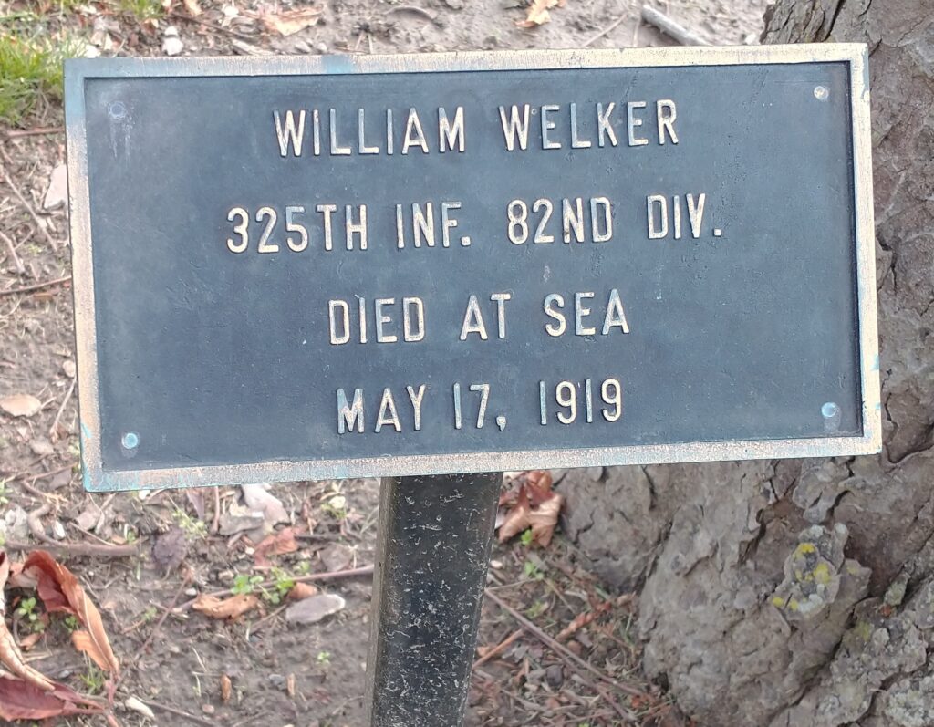 WILLIAM WELKER WAR MEMORIAL TREE PLAQUE