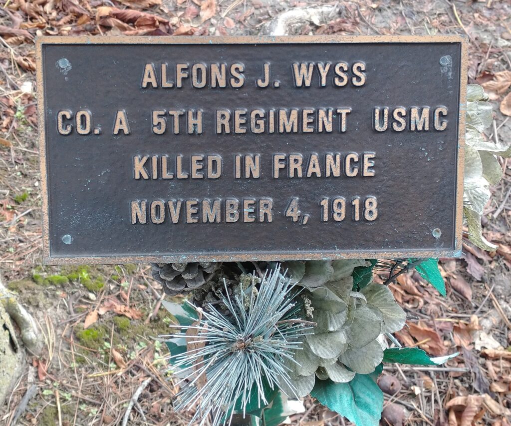 ALFONS J. WYSS WAR MEMORIAL TREE PLAQUE