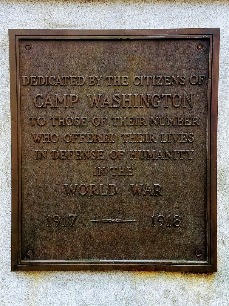 CAMP WASHINGTON WORLD WAR MEMORIAL PLAQUE