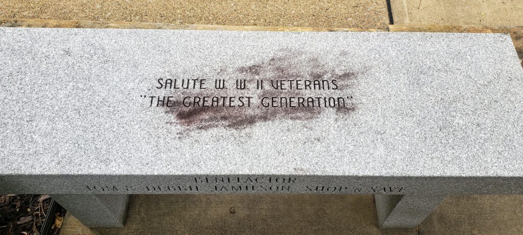 SALUTE W. W. II VETERANS MEMORIAL BENCH TOP