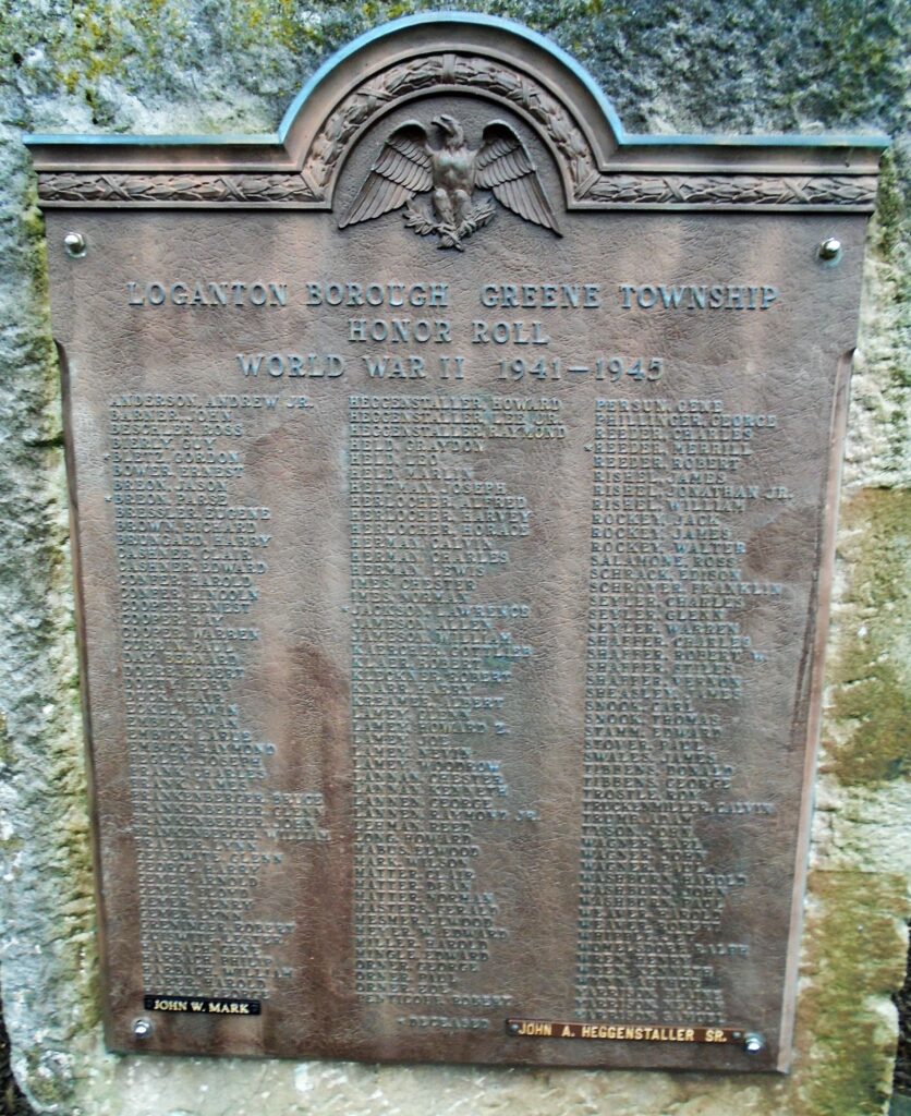 LOGANTON BOROUGH GREENE TOWNSHIP HONOR ROLL MEMORIAL PLAQUE