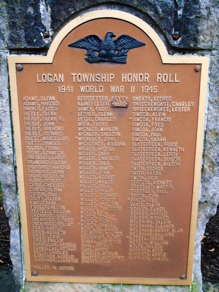 LOGAN TOWNSHIP HONOR ROLL MEMORIAL PLAQUE